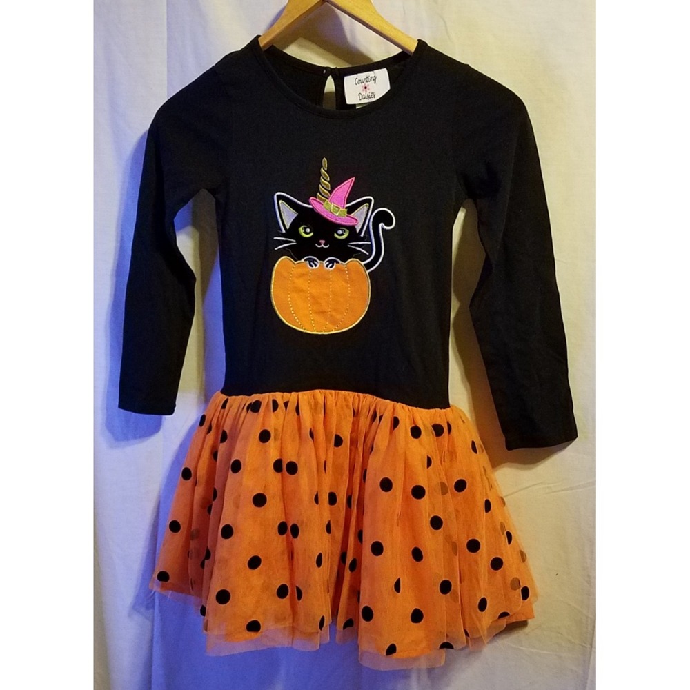 Counting Daisies Little Girl's Halloween Cat Tutu Dress‎ Size 8